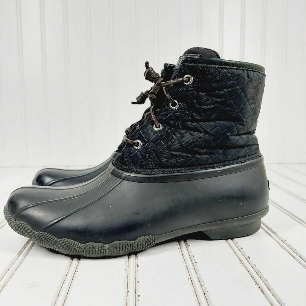 Sperry Black Quilted Lace-Up Duck Boots